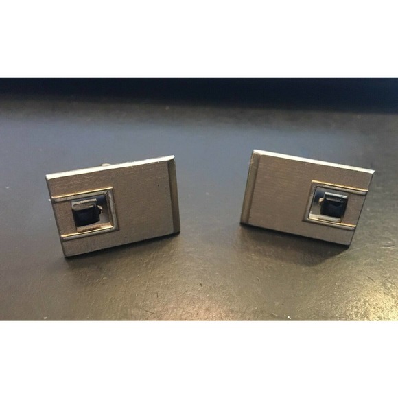 VTG Swank Cufflink Set, Gold Tone with Black Lucite Inset - Picture 1 of 2